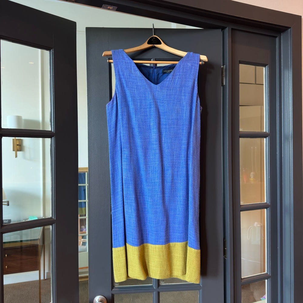 Piazza Sempione Blue V-Neck Sheath Dress Sleeveless Midi